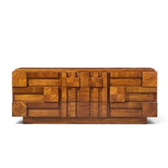 Lane Staccato Brutalist Mid Century Walnut Lowboy Dresser