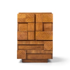 Lane Stacatto Brutalist Mid Century Walnut Highboy Dresser
