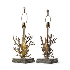 Theodore Alexander Brass Fish and Coral Table Lamps - Pair