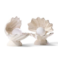 Mid Century Oyster Shell Shaped Porcelain Lamps - Pair