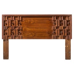 Paul Evans Style Mid Century Canadian Brutalist Walnut Queen Headboard