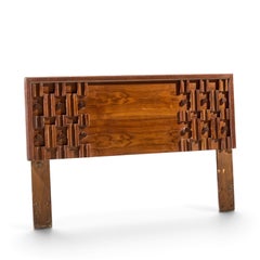 Paul Evans Style Mid Century Canadian Brutalist Walnut Queen Headboard