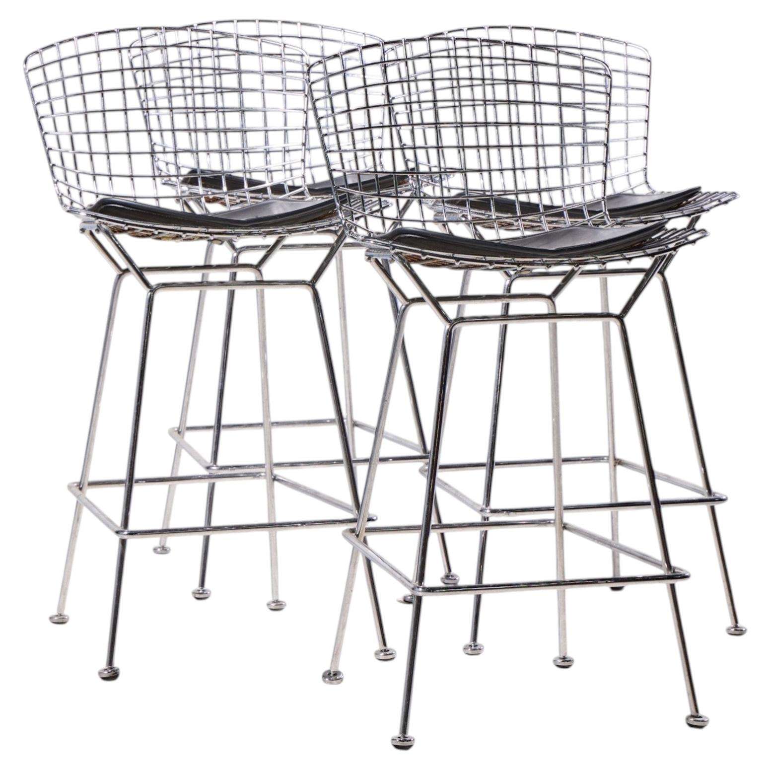 Harry Bertoia for Knoll Mid Century Chrome Bar Stools - Set of 4 For Sale