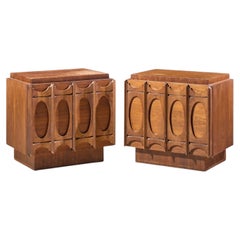 Tobago Brutalist Mid Century Walnut Nightstands - Pair