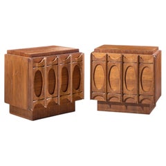 Tobago Brutalist Mid Century Walnut Nightstands - Pair