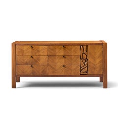 United Tiki Brutalist Mid Century Walnut Lowboy Dresser