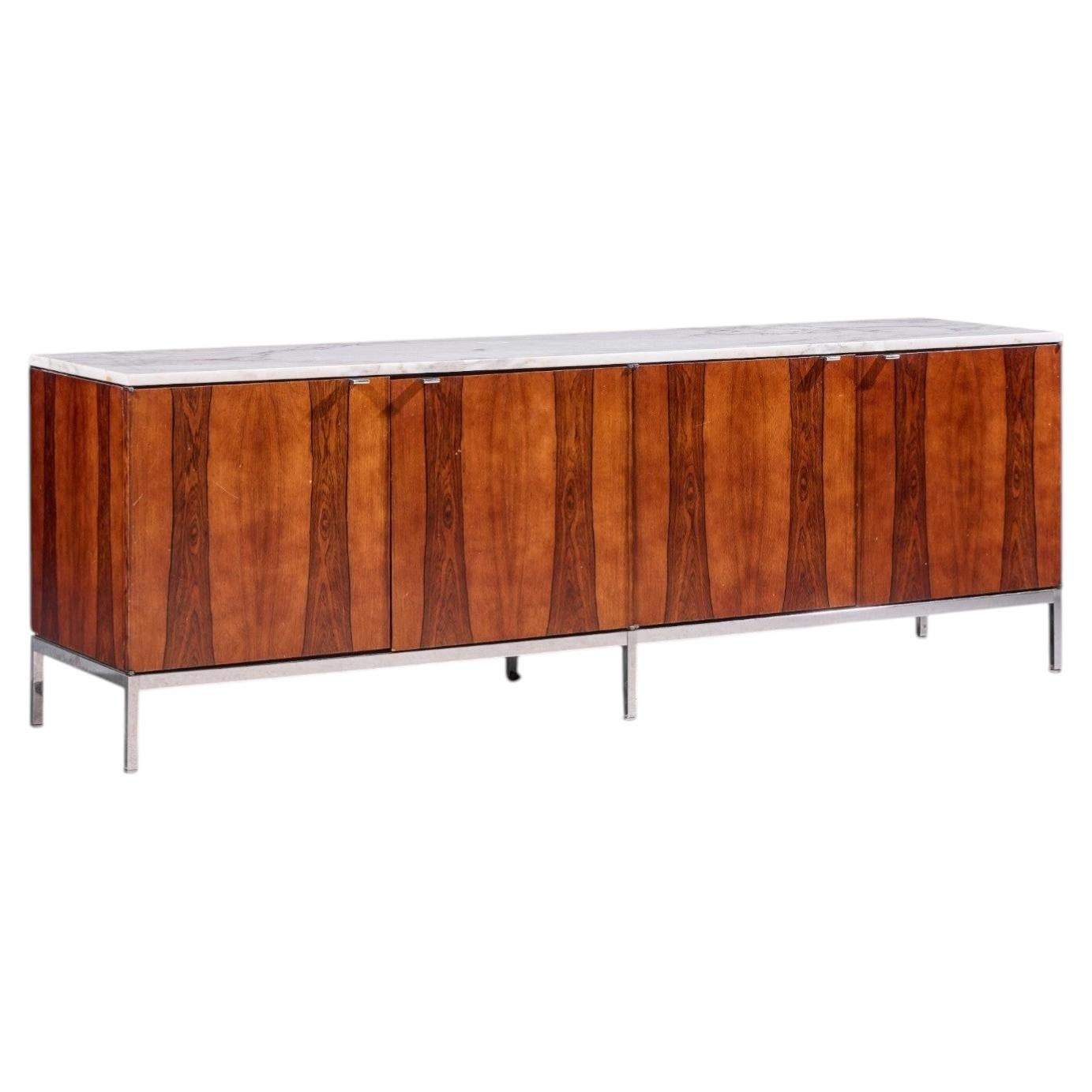 Florence Knoll Mid Century Rosewood Marble and Chrome Executive Cabinet Credenza For Sale