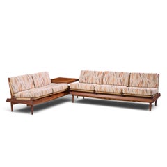 Hans Olsen Model 161 Danish Teak and Cane Modular 2-Seat Sofa with Table - Pair