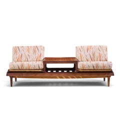 Hans Olsen Model 161 Danish Teak and Cane Modular 2-Seat Sofa with Table