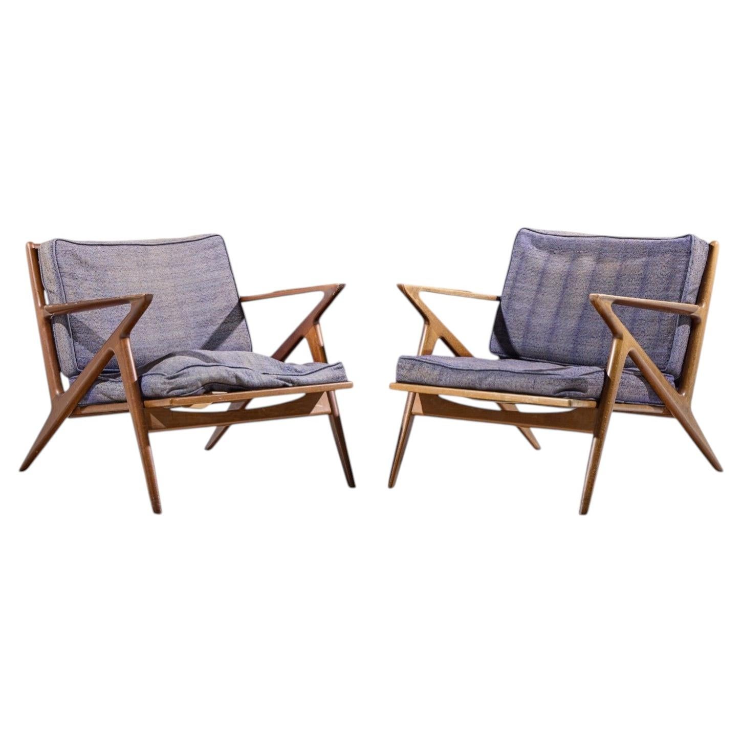 Poul Jensen for Selig Mid Century Walnut Z Lounge Chairs - Pair For Sale