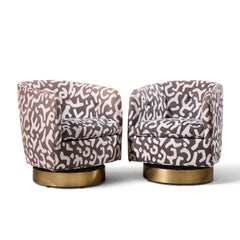 Milo Baughman pour Thayer Coggin : fauteuils club pivotants « Roxy » en laiton, style milieu du siècle – lot de deux