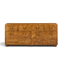 Henredon Campaign Mid Century Oak and Brass Lowboy Dresser