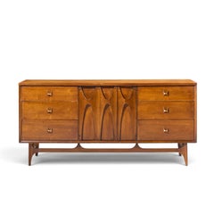 Broyhill Brasilia Mid Century Walnut and Brass Lowboy Dresser