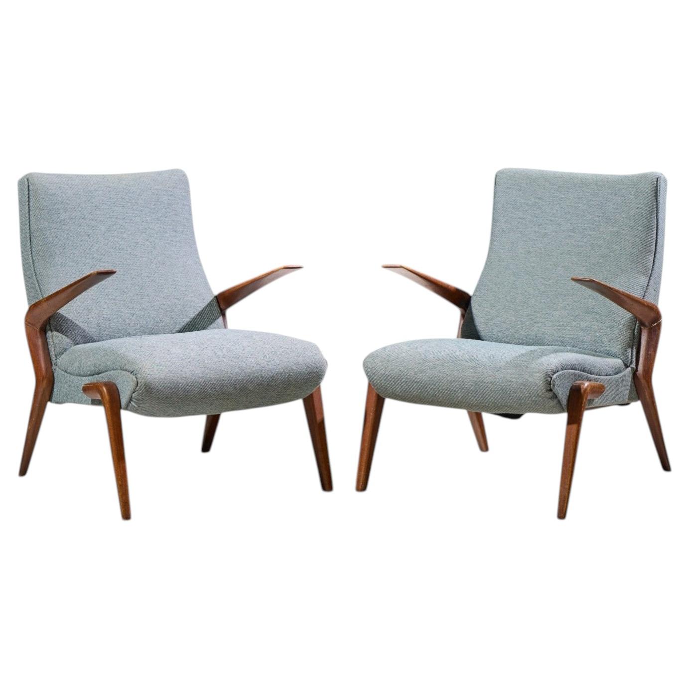 Poltrone da salotto in noce italiano in stile Mid Century "PK71" di Osvaldo Borsani per Tecno - Coppia in vendita