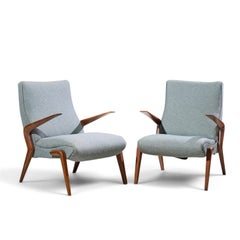 Osvaldo Borsani for Tecno PK71 Mid Century Italian Walnut Lounge Chairs - Pair