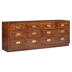 Henredon Campaign Mid Century Oak and Brass Lowboy Dresser