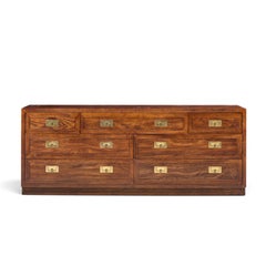 Henredon Campaign Mid Century Oak and Brass Lowboy Dresser