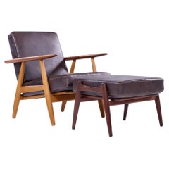 Hans Wegner für Getama GE-290 Lounge-Sessel aus Teakholz mit hoher Rückenlehne – Set mit Hocker
