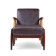 Hans Wegner for Getama GE-290 Teak High Back Lounge Chairs - Pair with Ottoman