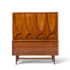 Broyhill Brasilia Mid Century Walnut and Brass Gentleman Chest Highboy Dresser