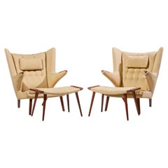 Hans Wegner for AP Stolen AP19 Mid Century Papa Bear Chair and Ottoman - Pair