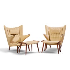 Hans Wegner for AP Stolen AP19 Mid Century Papa Bear Chair and Ottoman - Pair