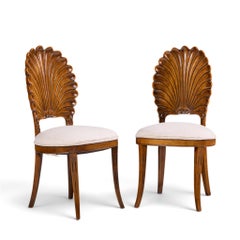 Venetian Grotto Hollywood Regency Style Scalloped Shell Back Dining Chair - Pair