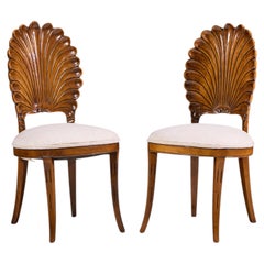 Venetian Grotto Hollywood Regency Style Scalloped Shell Back Dining Chair - Pair