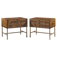 Mastercraft Mid Century Burlwood and Brass Nightstands - Pair