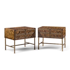 Mastercraft Mid Century Burlwood and Brass Nightstands - Pair