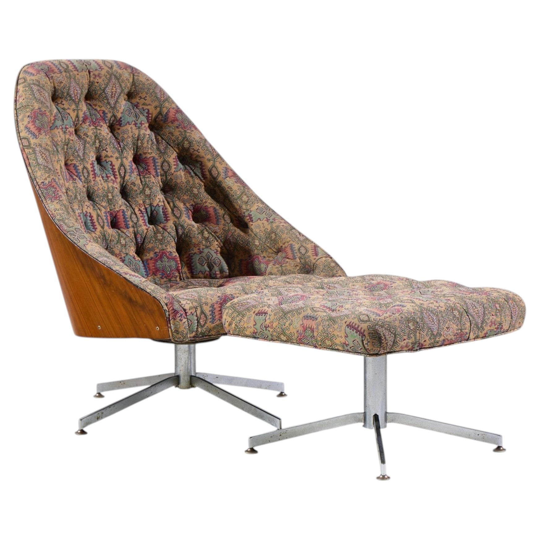 Milo Baughman for Thayer Coggin Walnut and Chrome Tufted Lounge Chair & Ottoman For Sale
