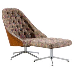 Milo Baughman for Thayer Coggin Walnut and Chrome Tufted Lounge Chair & Ottoman