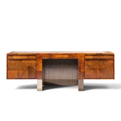 Scrivania in legno di radica con motivo patchwork in stile Mid-Century di Paul Evans