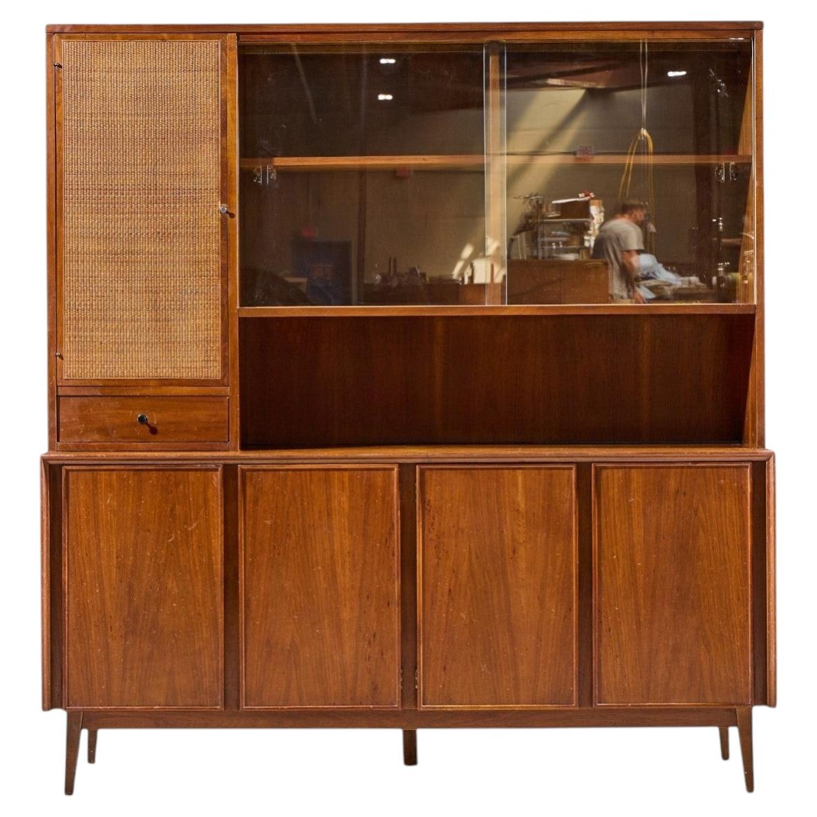 Merton Gershun for American of Martinsville Walnut and Cane Credenza and Hutch For Sale