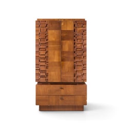 Lane Brutalist Mid Century Walnut Armoire Dresser
