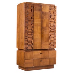 Lane Brutalist Mid Century Walnut Armoire Dresser