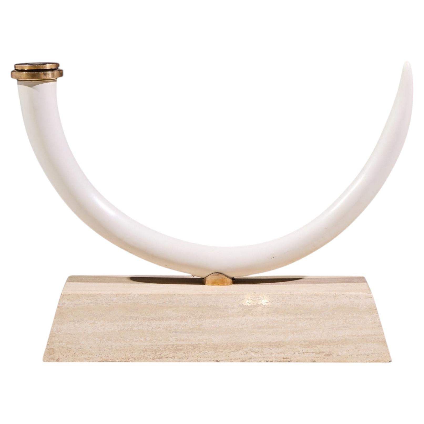 Mid Century Faux Elephant Tusk Brass and Travertine Console Table For Sale