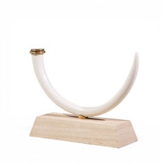 Mid Century Faux Elephant Tusk Brass and Travertine Console Table