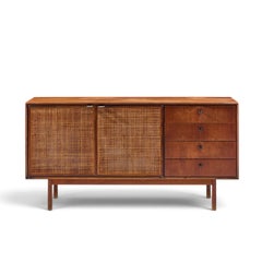 Jack Cartwright for Founders Mid Century Walnut and Cane Credenza
