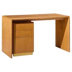 Milo Baughman for Thayer Coggin Mid Century Birdseye Maple and Brass Desk