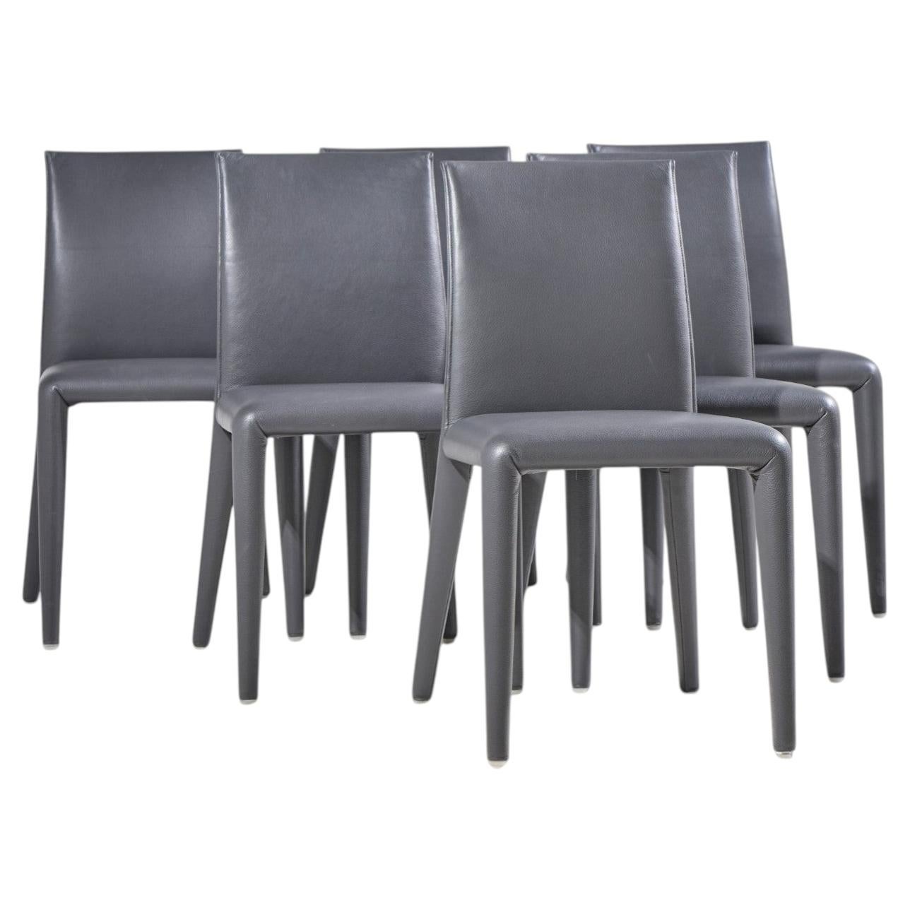 Pre-owned Mario Bellini For B&b Italia Vol Au Vent Italian Leather Dining Chair - Set Of 6 In Gray