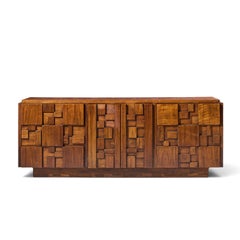 Lane Staccato Brutalist Mid Century Walnut Lowboy Dresser