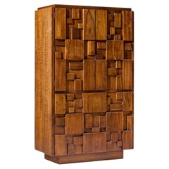Lane Staccato Brutalist Mid Century Walnut Armoire Dresser