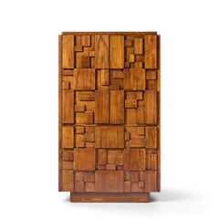 Lane Staccato Brutalist Mid Century Walnut Armoire Dresser