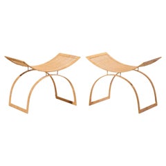 Harvey Probber Artisan Collection: Hocker aus Rattan auf Stahlgestell im Mid-Century-Stil – Paar