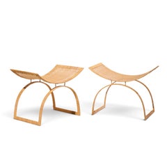 Harvey Probber Artisan Collection: Hocker aus Rattan auf Stahlgestell im Mid-Century-Stil – Paar