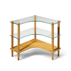 Gilbert Rohde Style Mid Century Glass and Walnut Corner Table