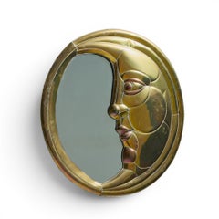 Sergio Bustamante Mid Century Brass Moon Mirror
