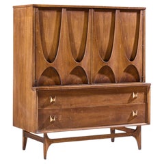 Broyhill Brasilia Mid Century Walnut and Brass Gentleman Chest Highboy Dresser