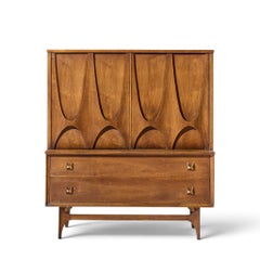 Broyhill Brasilia Mid Century Walnut and Brass Gentleman Chest Highboy Dresser